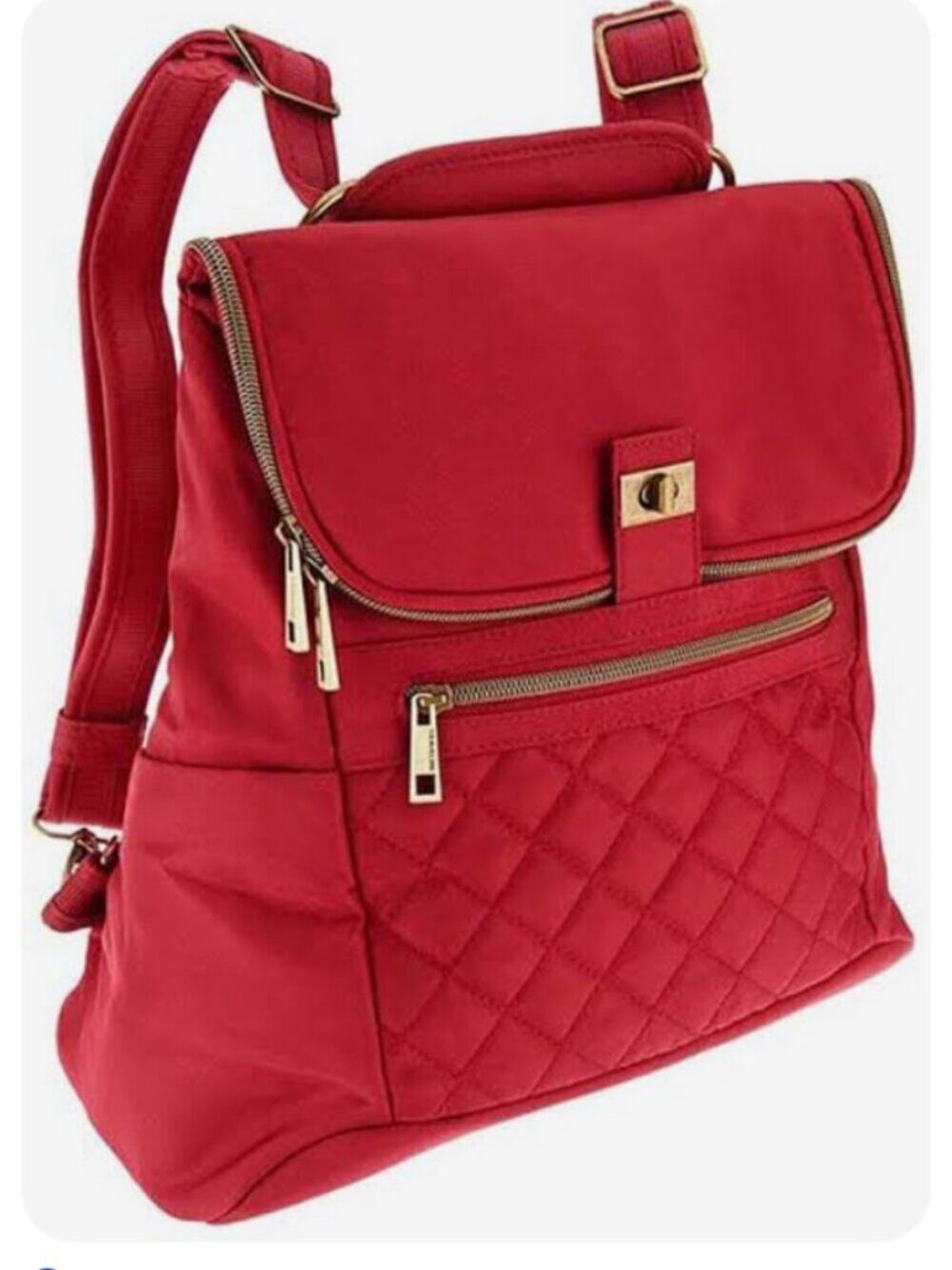 Travelon Womens Convertible Backpack Shoulder Bag Red Quilted Nylon RFID 11x11